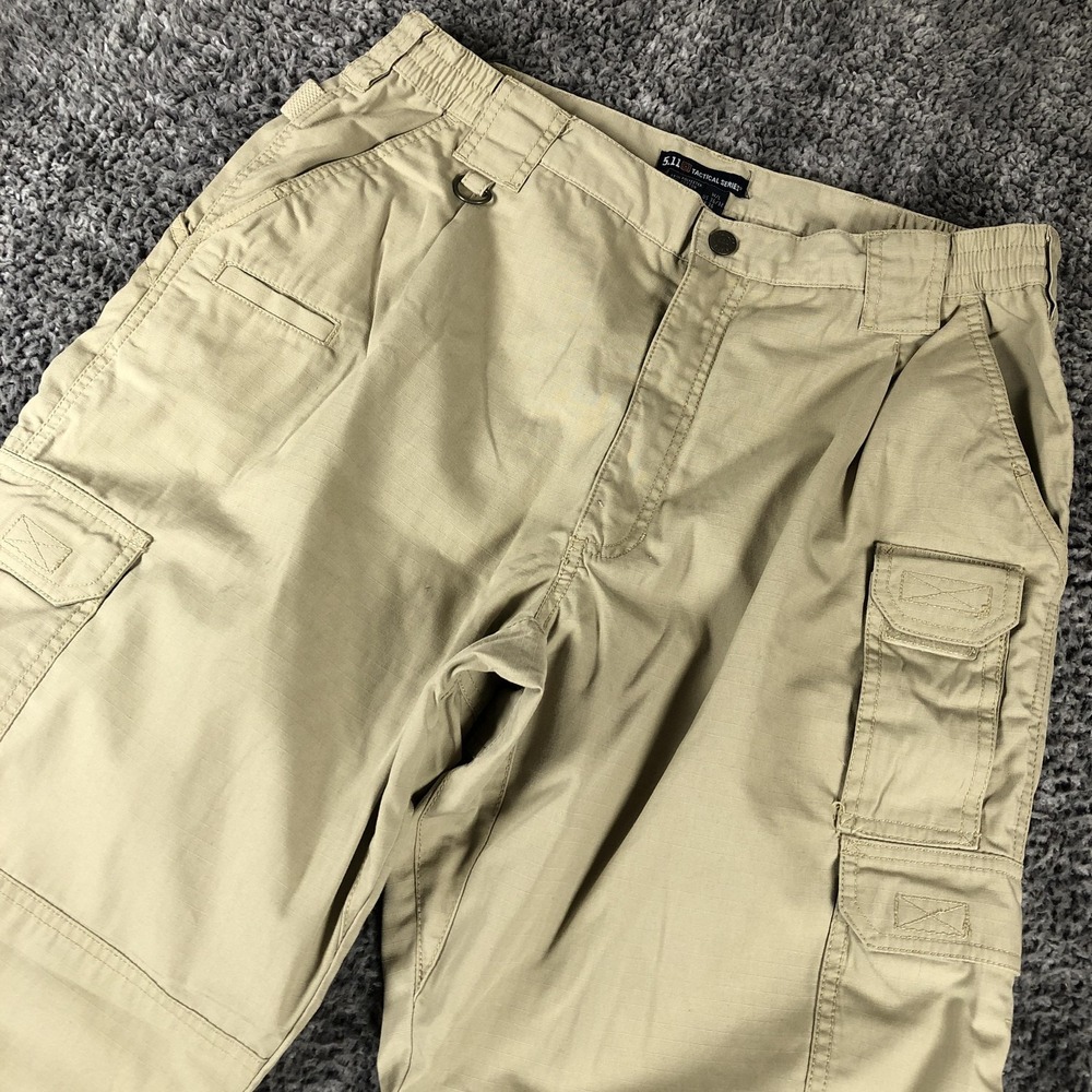 5.11 Tactical Cargo Pants Mens 36x32 Beige Elastic Waist Workwear Outdoor